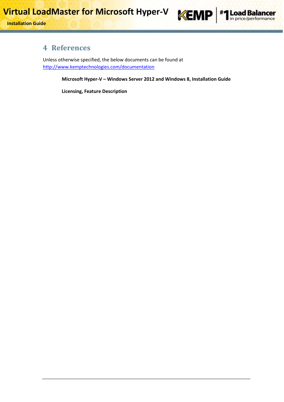 References, Virtual loadmaster for microsoft hyper-v, 4 references | KEMP Hyper-V 2008 R2 User Manual | Page 17 / 18