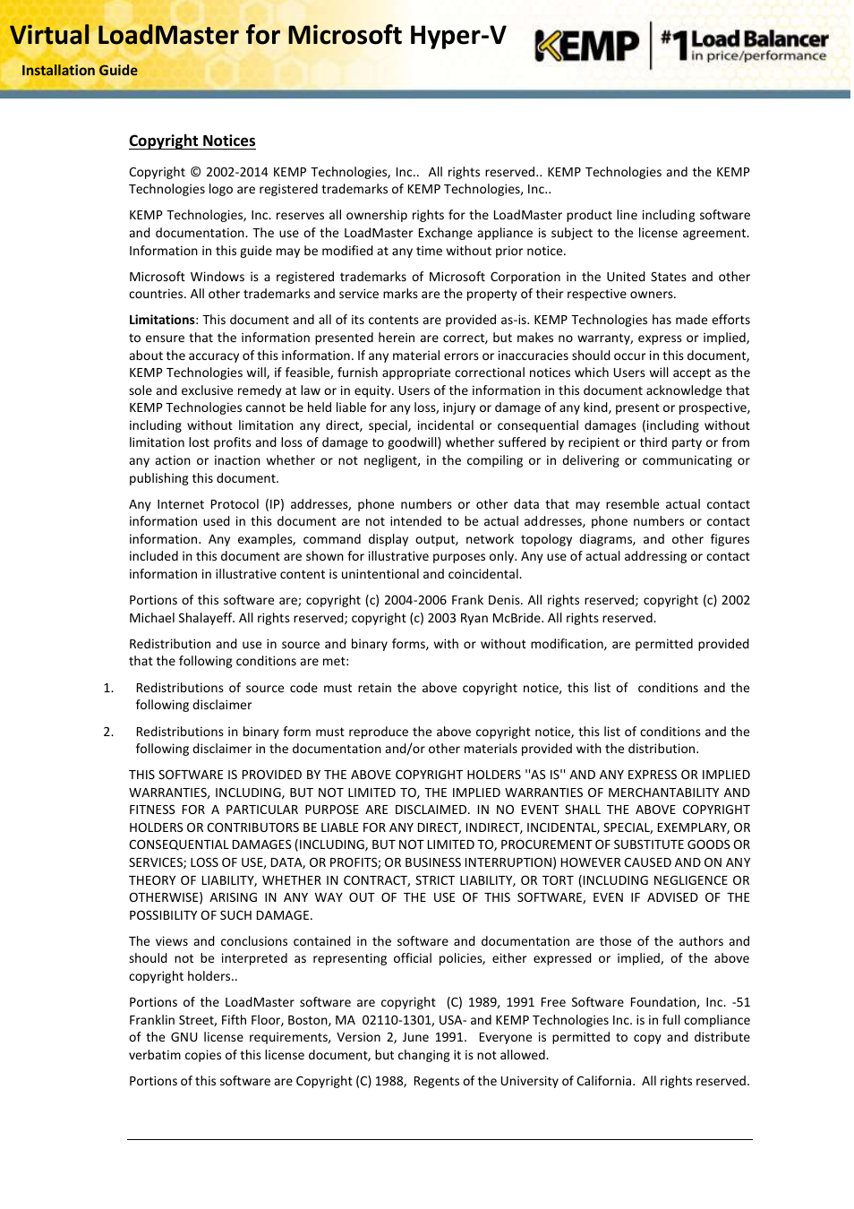 Virtual loadmaster for microsoft hyper-v | KEMP Hyper-V 2008 R2 User Manual | Page 2 / 18