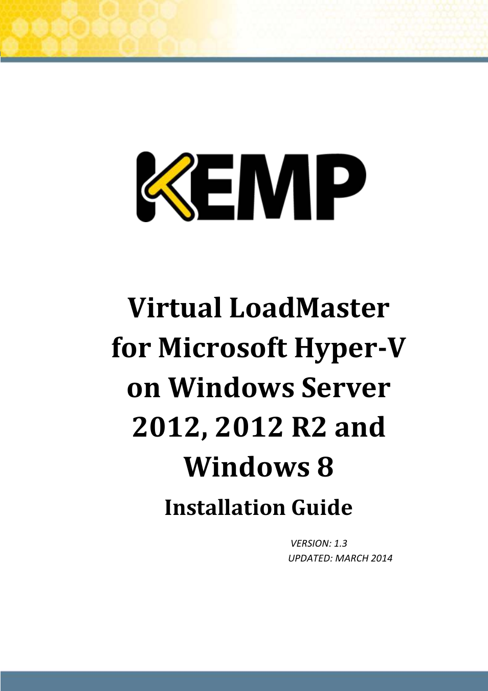 KEMP Hyper-V 2012 User Manual | 20 pages
