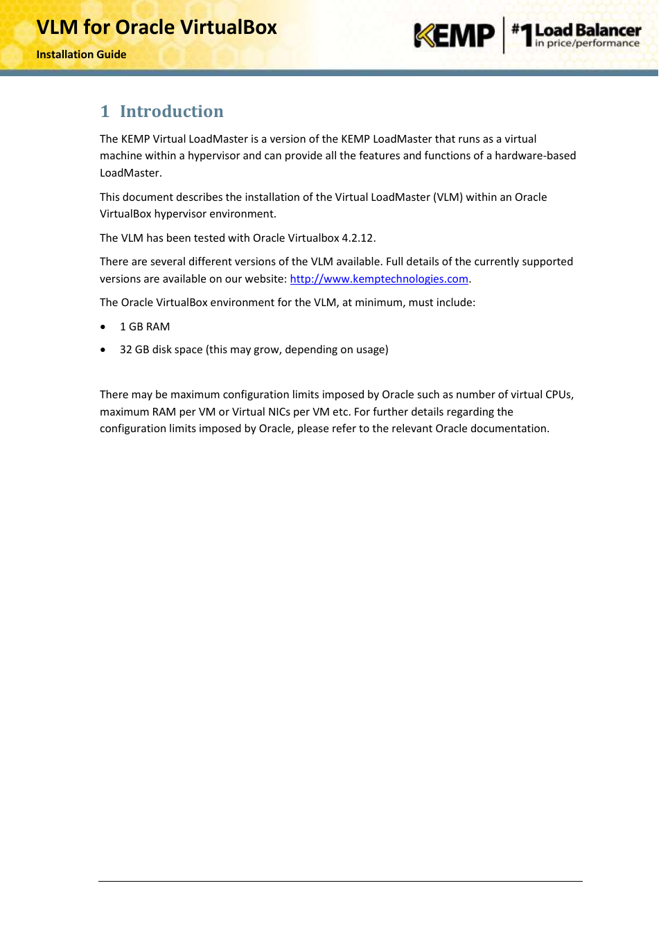 Introduction, Vlm for oracle virtualbox, 1 introduction | KEMP Oracle VirtualBox User Manual | Page 5 / 17