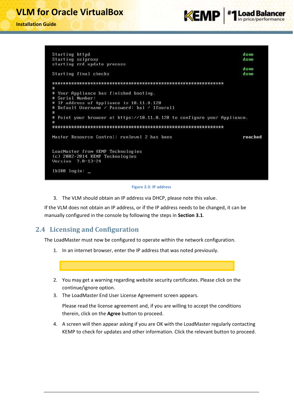 Licensing and configuration, Vlm for oracle virtualbox, 4 licensing and configuration | KEMP Oracle VirtualBox User Manual | Page 9 / 17