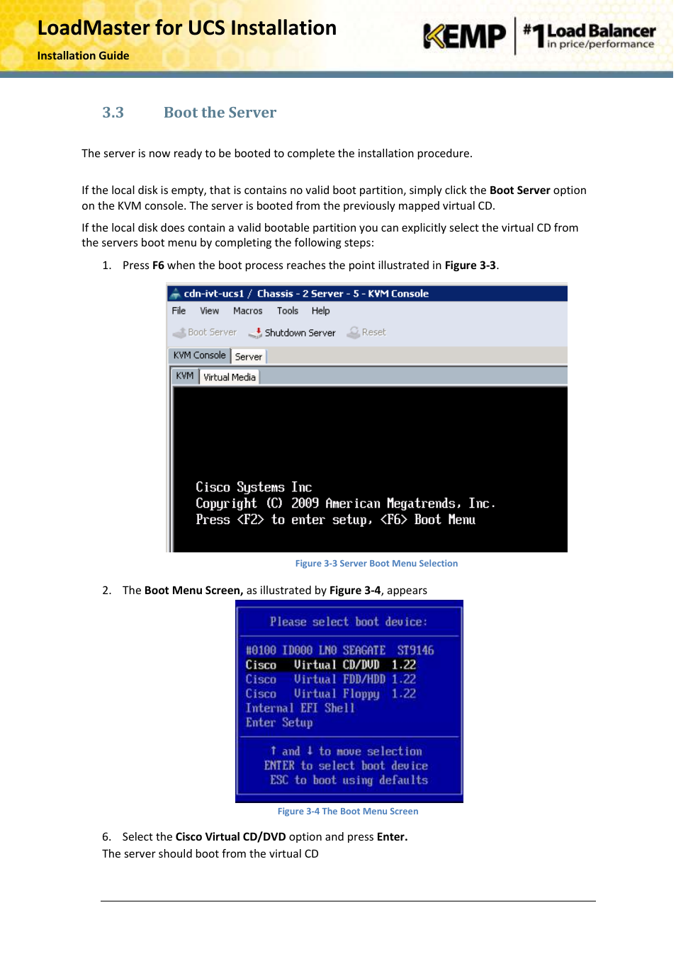 Boot the server, 3 boot the server | KEMP Cisco B-Series User Manual | Page 17 / 27