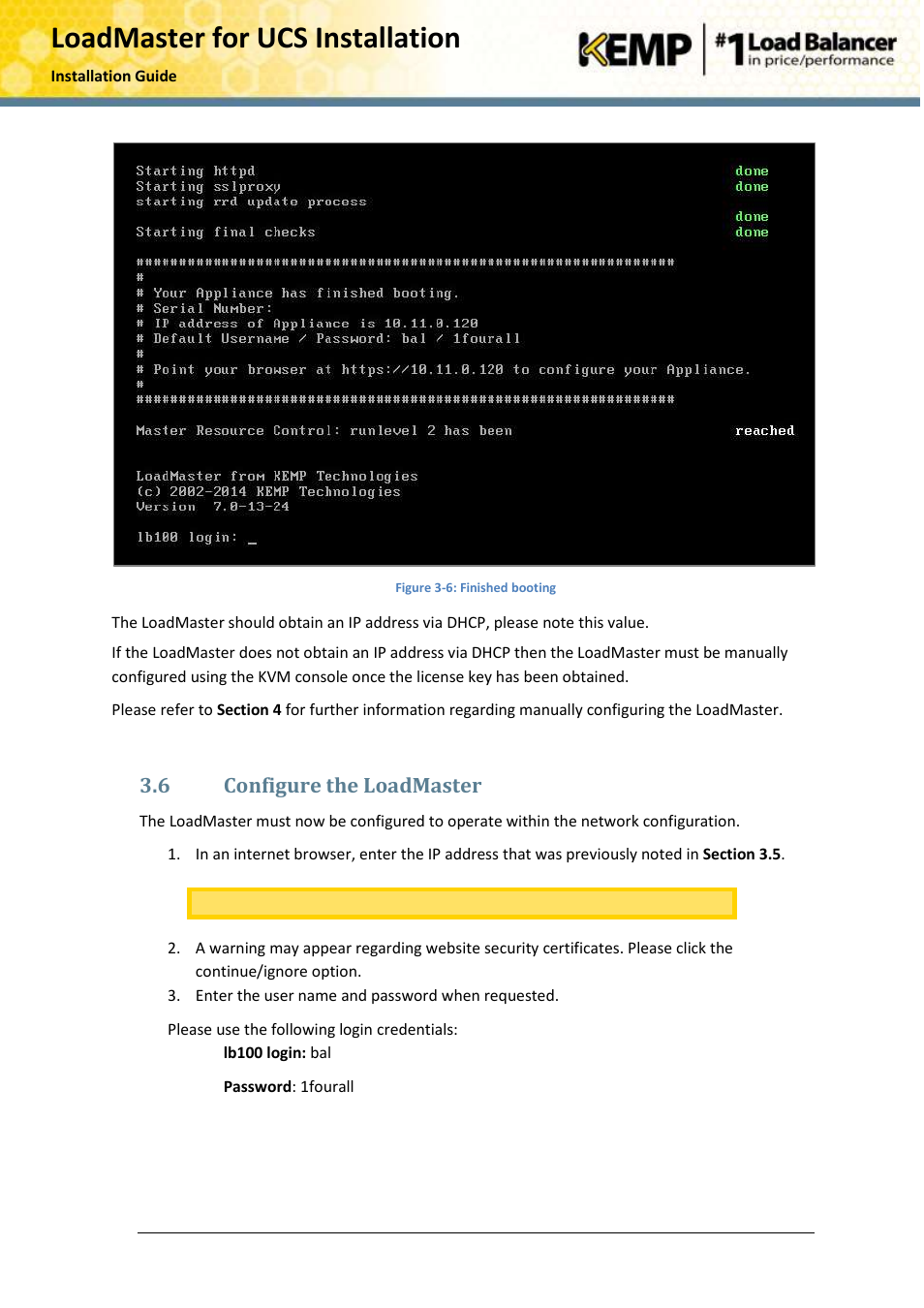 Configure the loadmaster, 6 configure the loadmaster | KEMP Cisco B-Series User Manual | Page 19 / 27