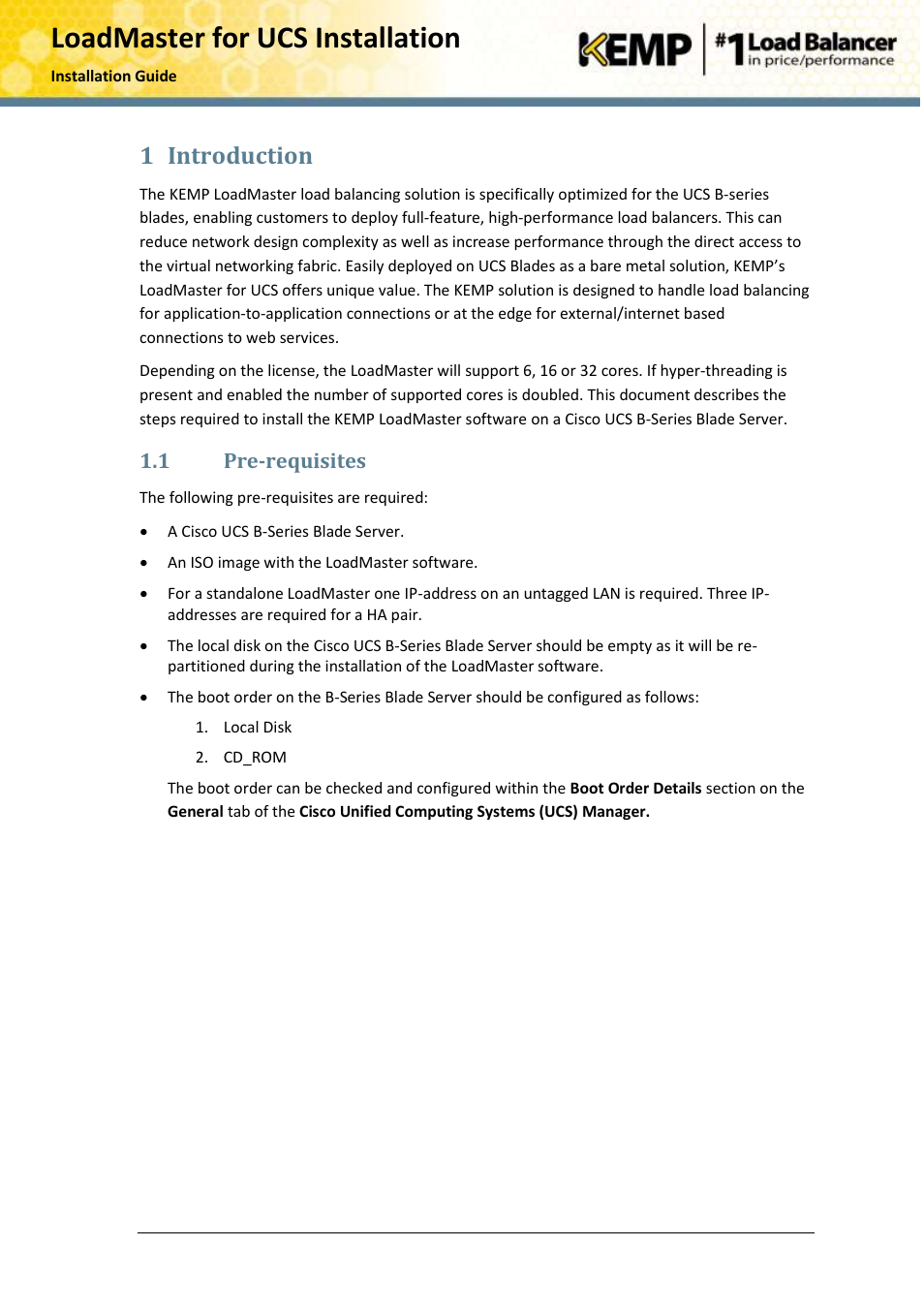 Introduction, Pre-requisites, 1 introduction | 1 pre-requisites | KEMP Cisco B-Series User Manual | Page 5 / 27