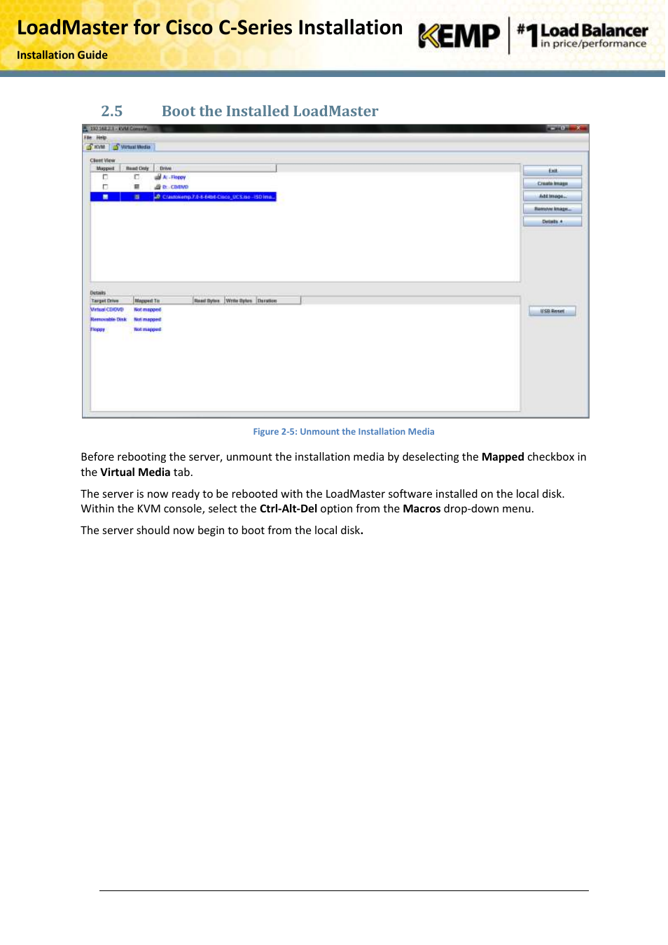 Boot the installed loadmaster, Loadmaster for cisco c-series installation | KEMP Cisco C-Series User Manual | Page 10 / 18