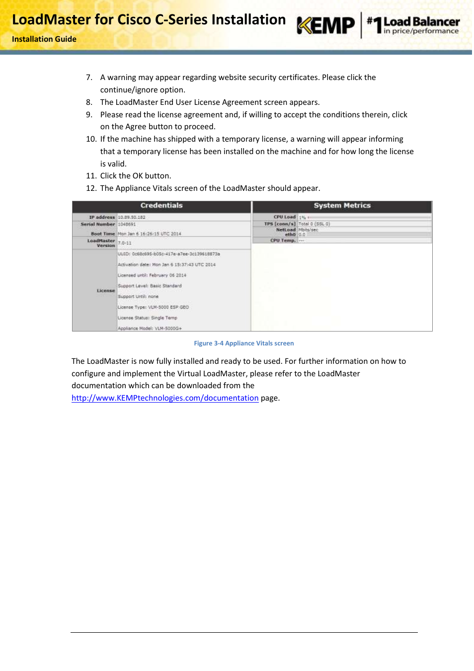 Loadmaster for cisco c-series installation | KEMP Cisco C-Series User Manual | Page 16 / 18