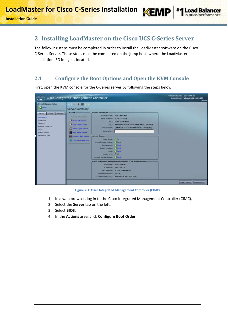 Loadmaster for cisco c-series installation | KEMP Cisco C-Series User Manual | Page 6 / 18
