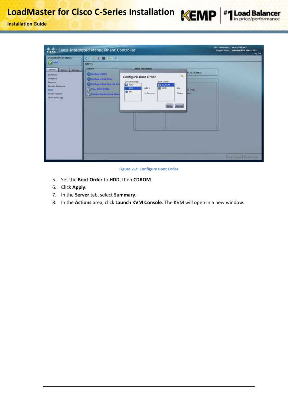 Loadmaster for cisco c-series installation | KEMP Cisco C-Series User Manual | Page 7 / 18