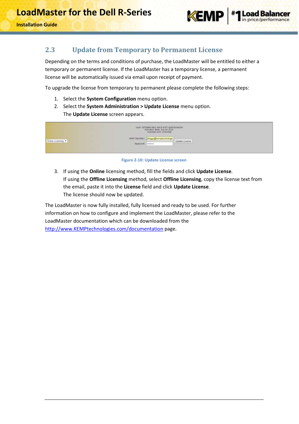 Update from temporary to permanent license, 3 update from temporary to permanent license | KEMP R Series User Manual | Page 11 / 25