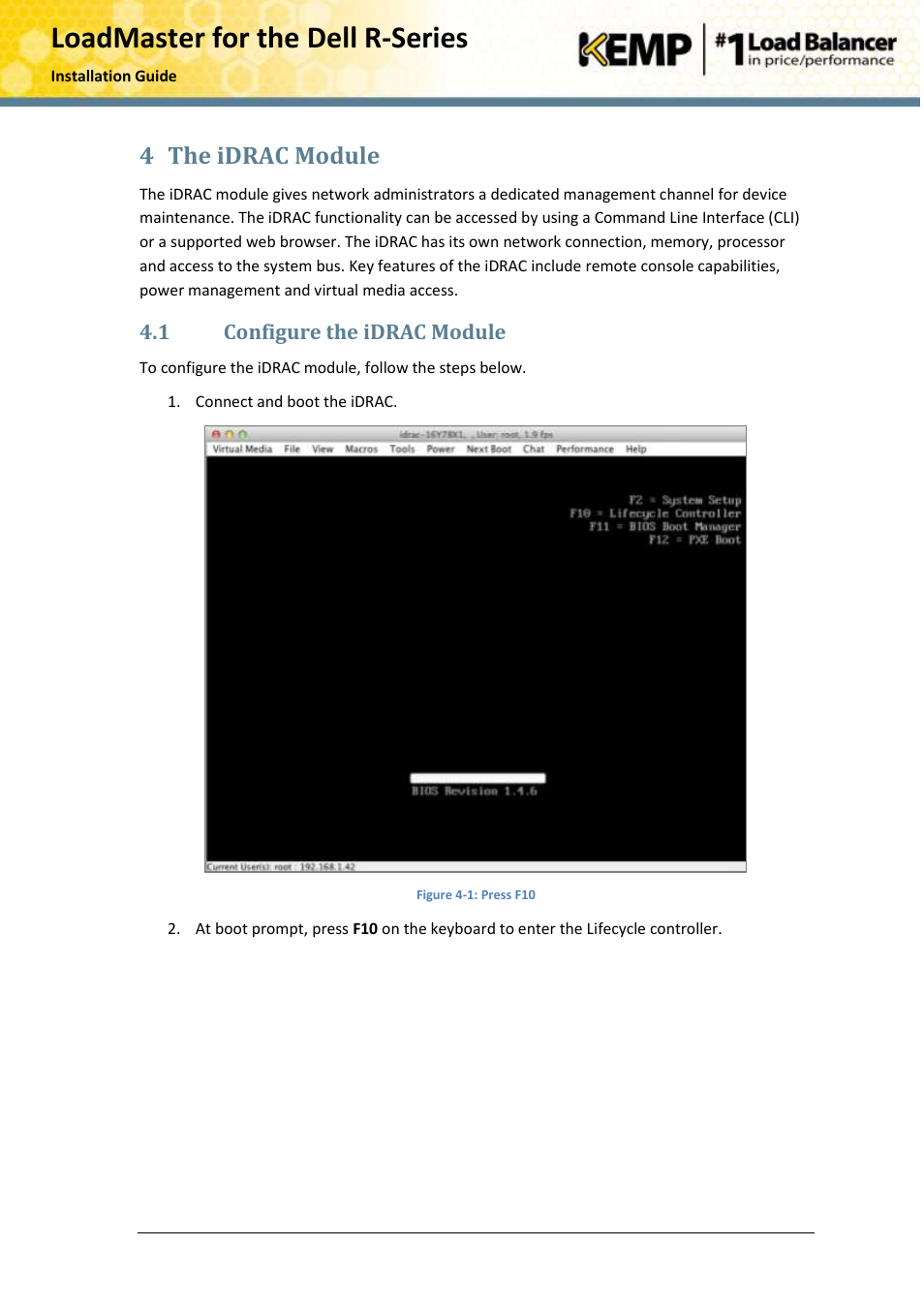 The idrac module, Configure the idrac module, 4 the idrac module | KEMP R Series User Manual | Page 15 / 25