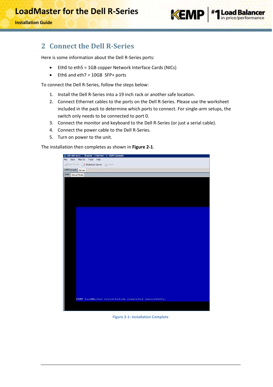 Connect the dell r-series, 2 connect the dell r-series | KEMP R Series User Manual | Page 6 / 25