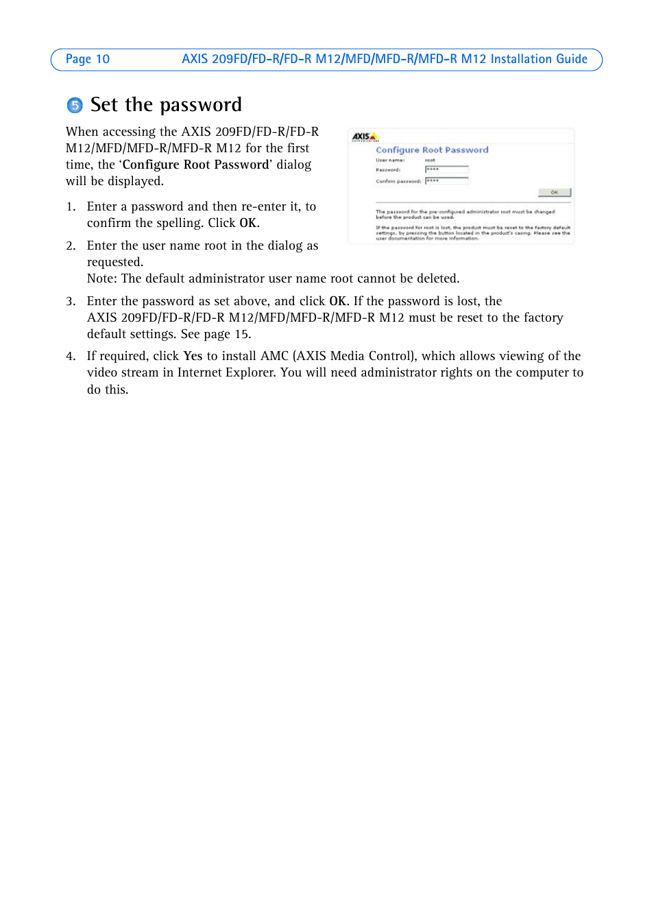 Set the password | Axis Communications 209 MFD-R User Manual | Page 10 / 73