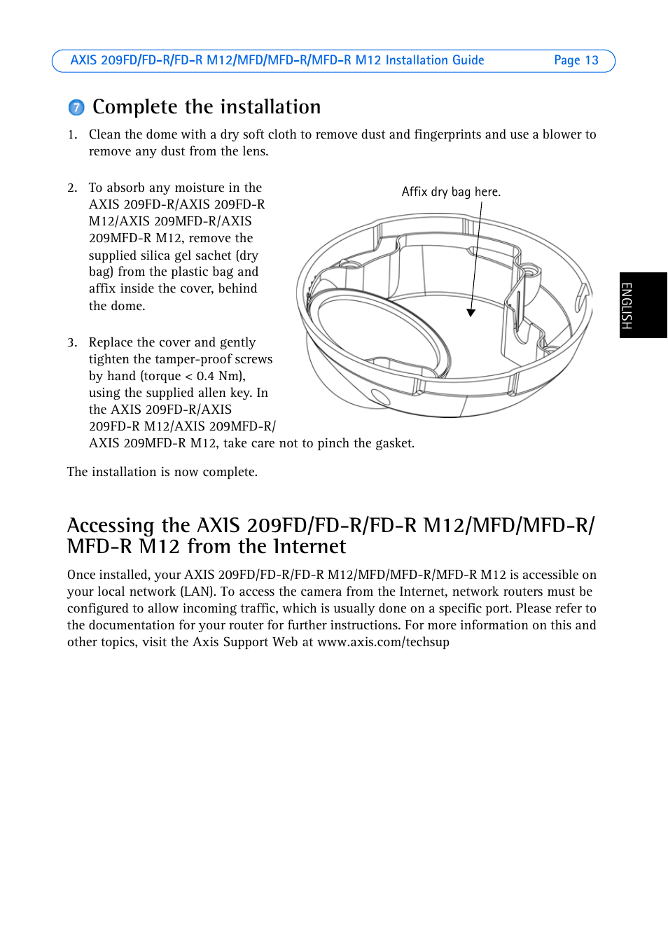 Complete the installation | Axis Communications 209 MFD-R User Manual | Page 13 / 73
