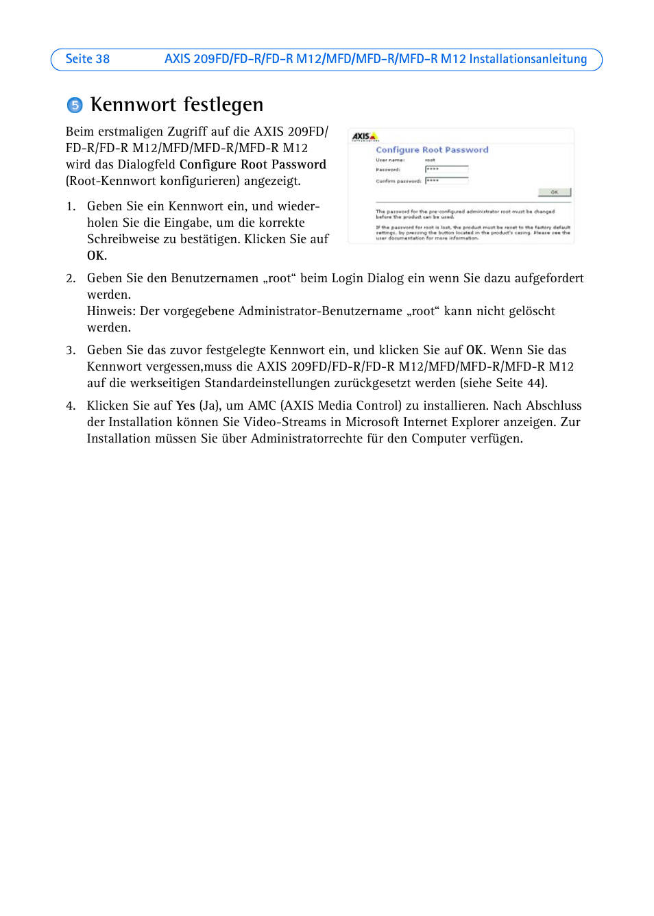 Kennwort festlegen, Seite 38), Auf seite 38) | Axis Communications 209 MFD-R User Manual | Page 38 / 73