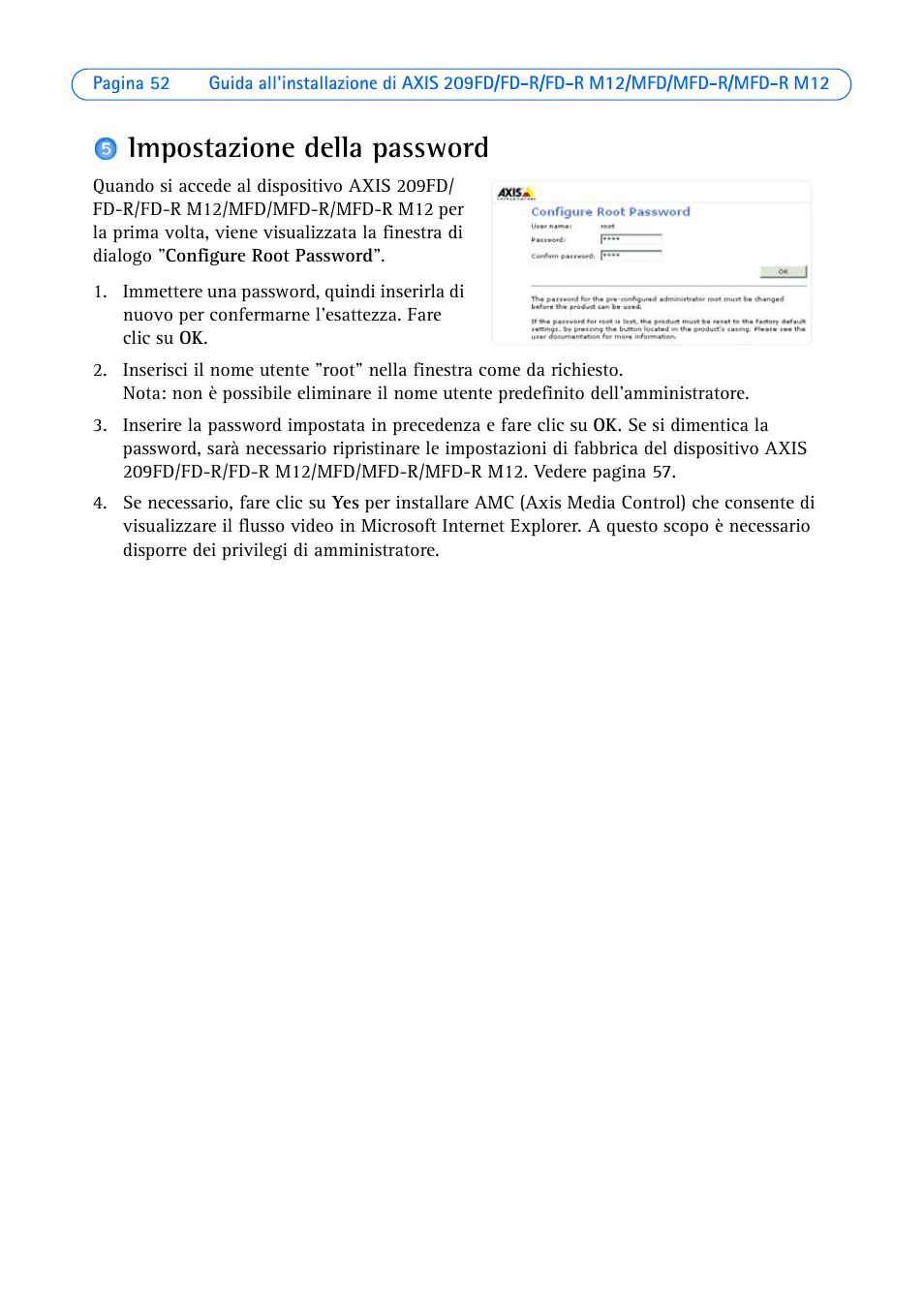 Impostazione della password | Axis Communications 209 MFD-R User Manual | Page 52 / 73