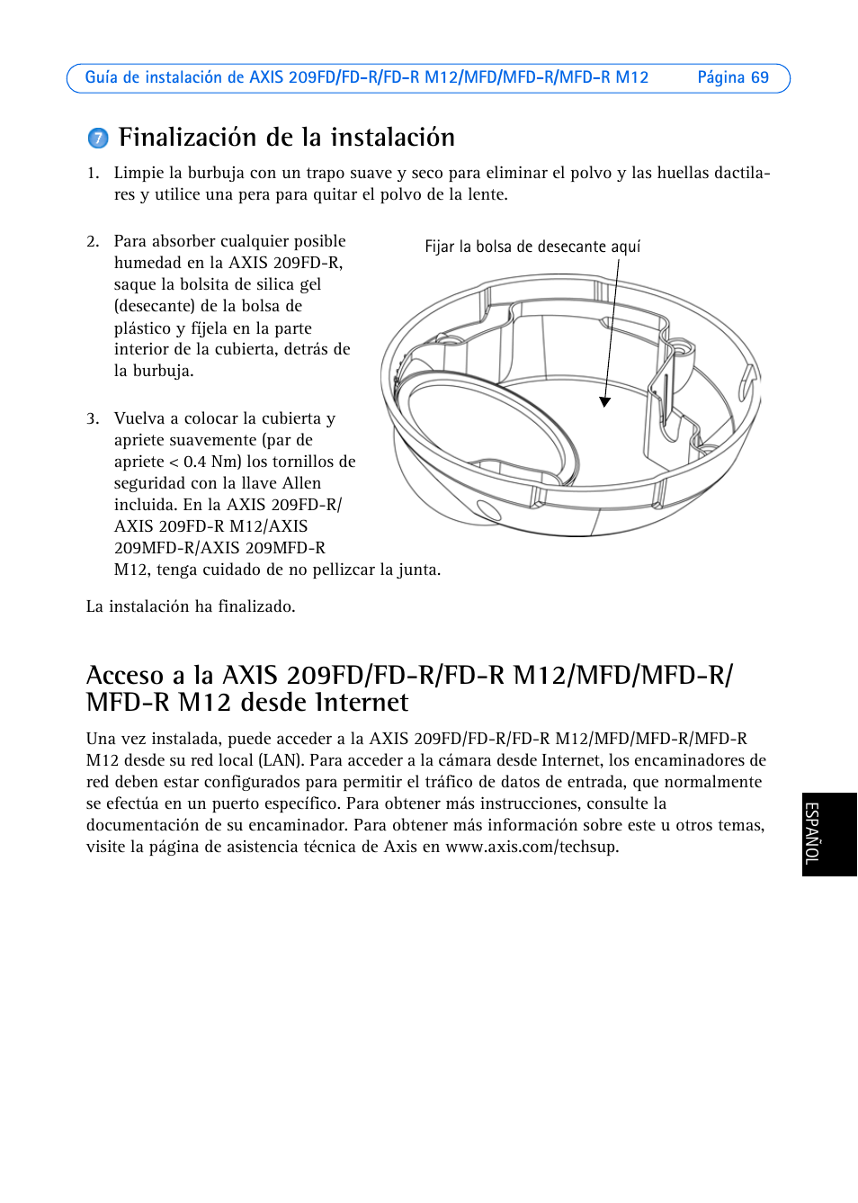 Finalización de la instalación | Axis Communications 209 MFD-R User Manual | Page 69 / 73