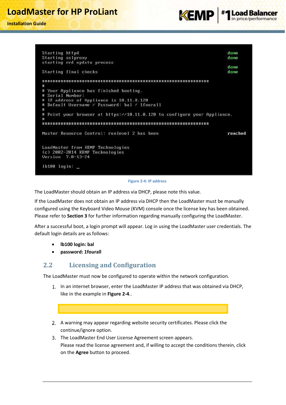 Licensing and configuration, Loadmaster for hp proliant, 2 licensing and configuration | KEMP ProLiant DL User Manual | Page 9 / 16
