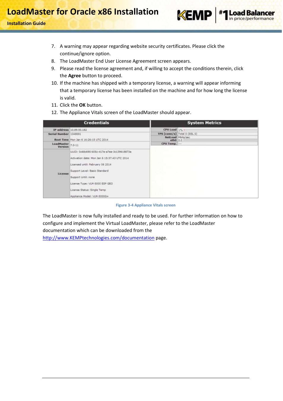 Loadmaster for oracle x86 installation | KEMP Oracle x86 User Manual | Page 15 / 17