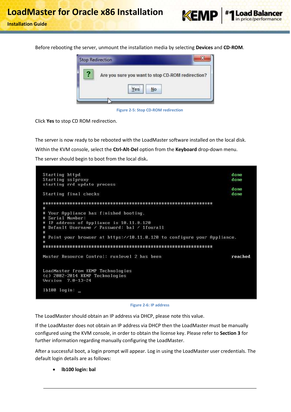Loadmaster for oracle x86 installation | KEMP Oracle x86 User Manual | Page 9 / 17