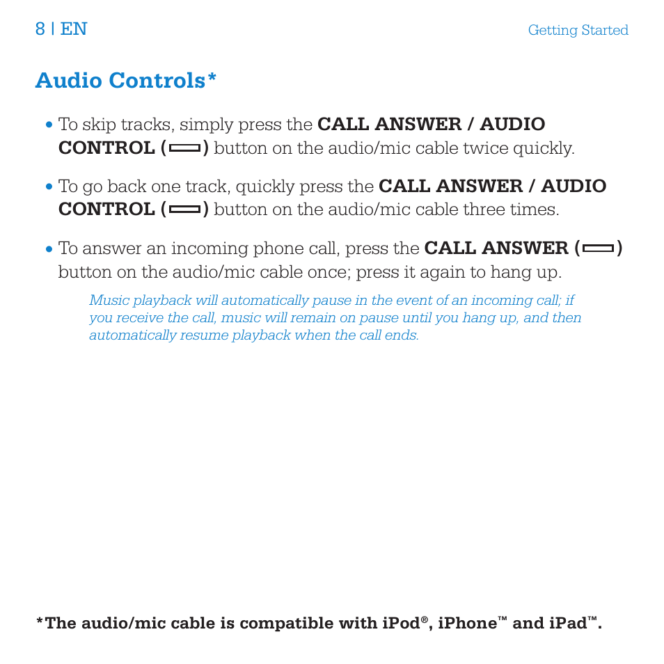 Audio controls | SMS Audio STREET by 50 User Manual | Page 10 / 16