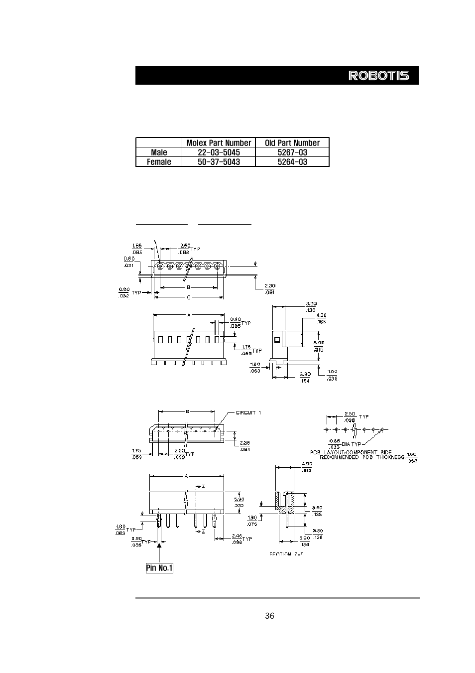 Male connector, Dynamixel ax-12 | Axis Communications Dynamixel AX-12 User Manual | Page 37 / 38