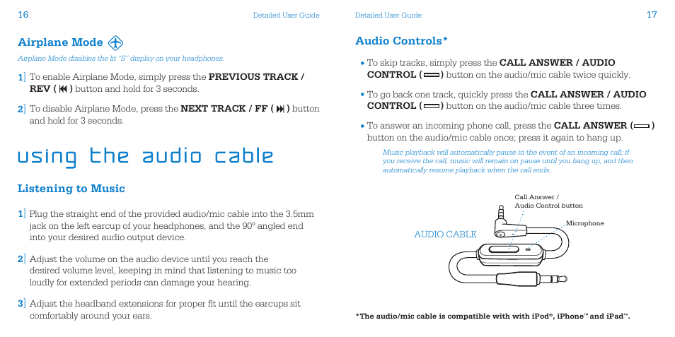 Listening to music, Audio controls, Airplane mode | SMS Audio SYNC by 50 User Manual | Page 10 / 15