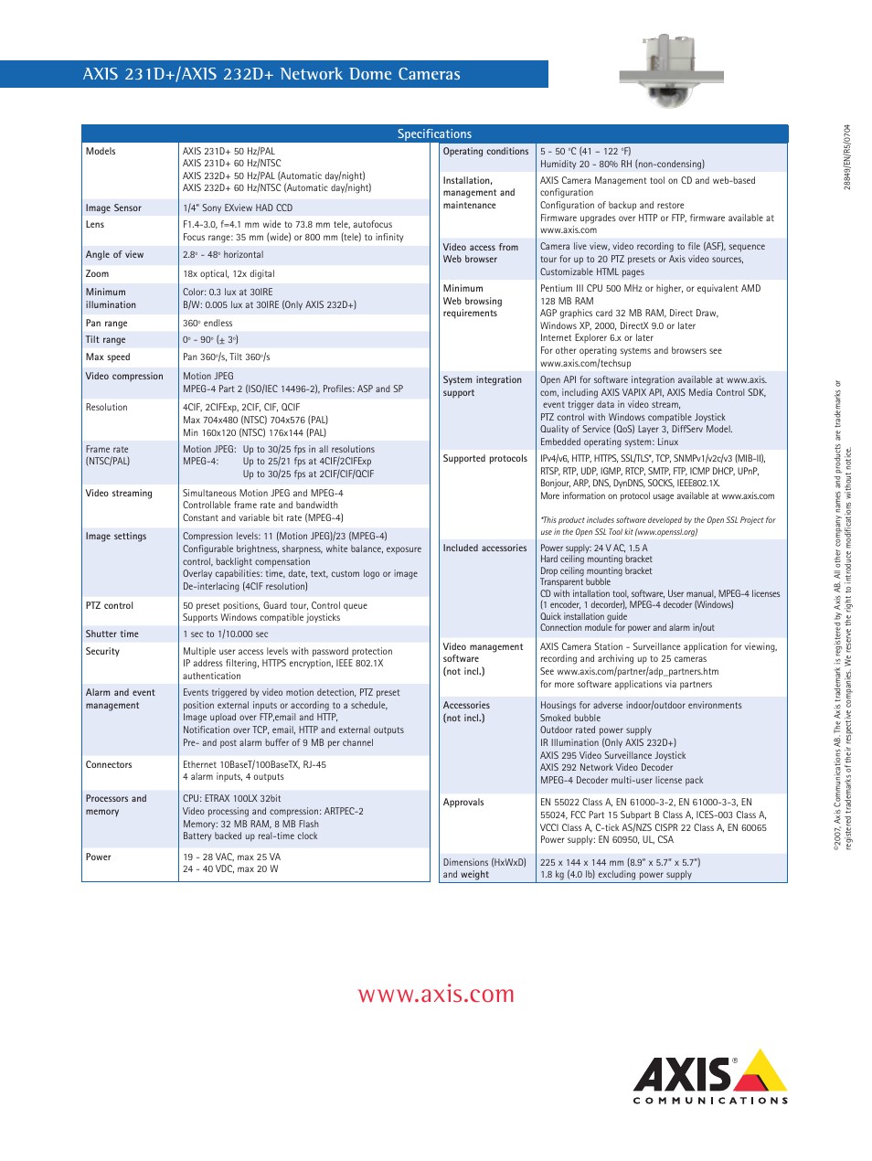 Axis Communications Axis 232D User Manual | Page 2 / 2