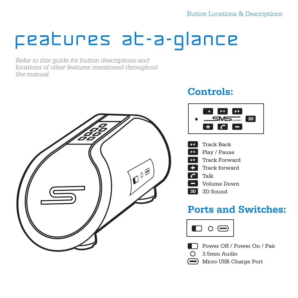 Controls: ports and switches | SMS Audio SYNC by 50 User Manual | Page 4 / 16