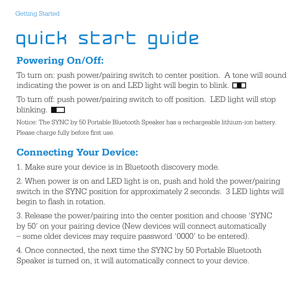 Powering on/off, Connecting your device | SMS Audio SYNC by 50 User Manual | Page 5 / 16