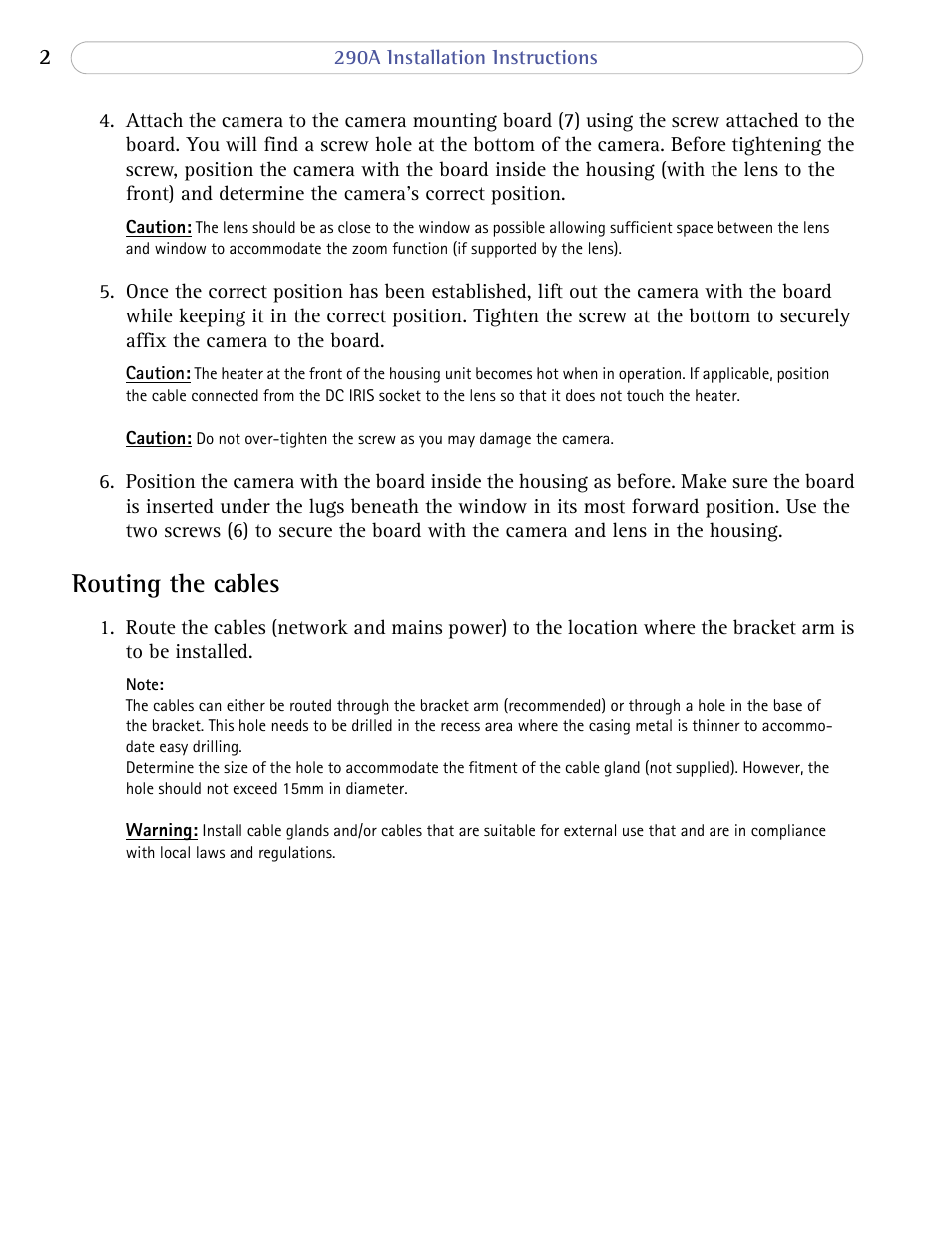 Routing the cables | Axis Communications 290A User Manual | Page 2 / 8