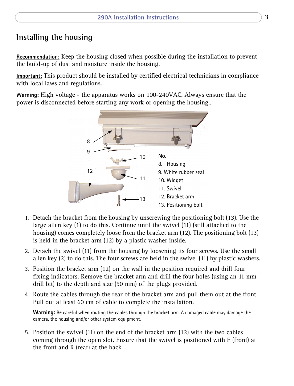 Installing the housing | Axis Communications 290A User Manual | Page 3 / 8