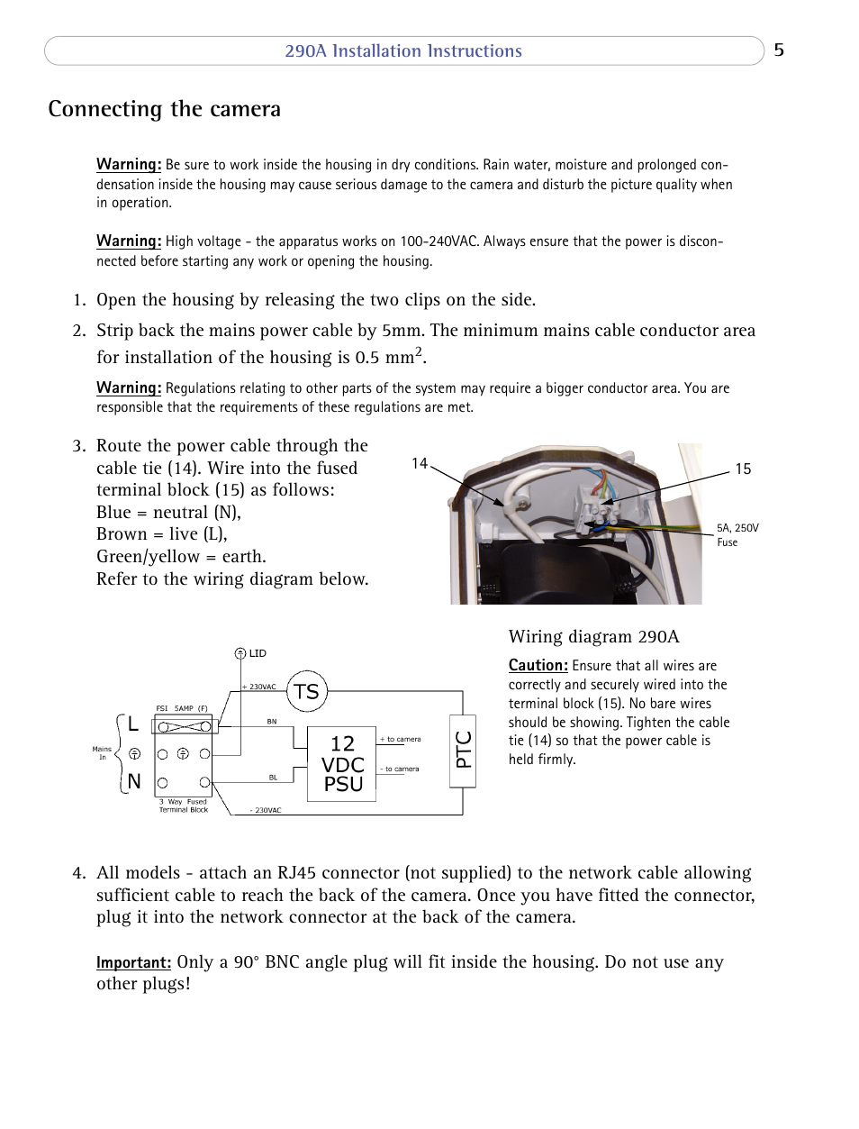 Connecting the camera | Axis Communications 290A User Manual | Page 5 / 8