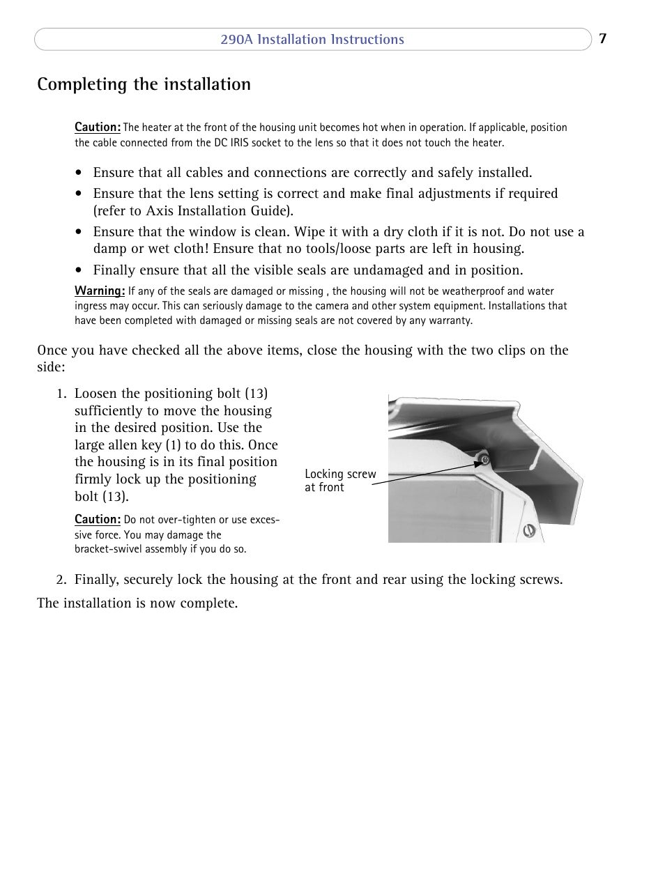 Completing the installation | Axis Communications 290A User Manual | Page 7 / 8