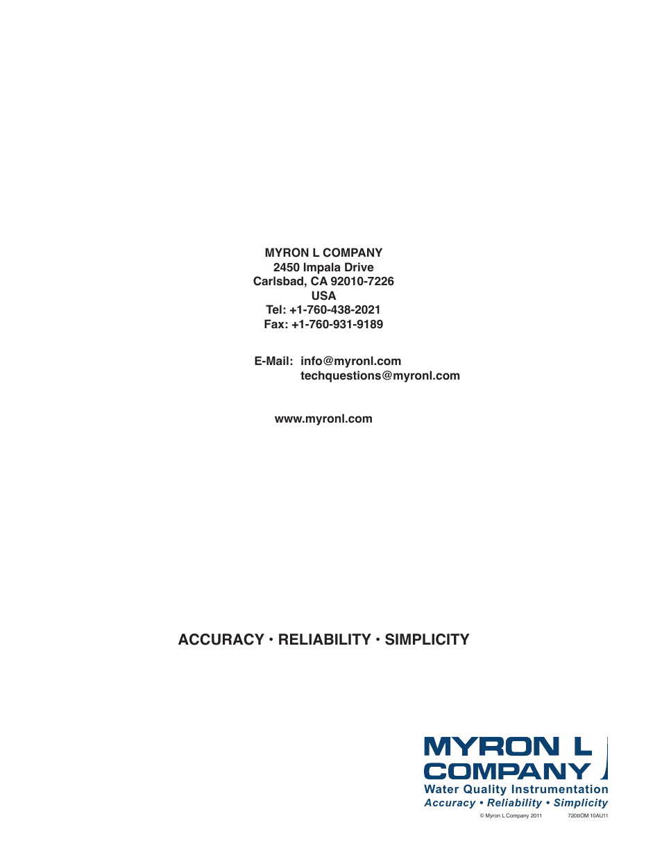 Accuracy • reliability • simplicity | Myron L 729II User Manual | Page 68 / 68
