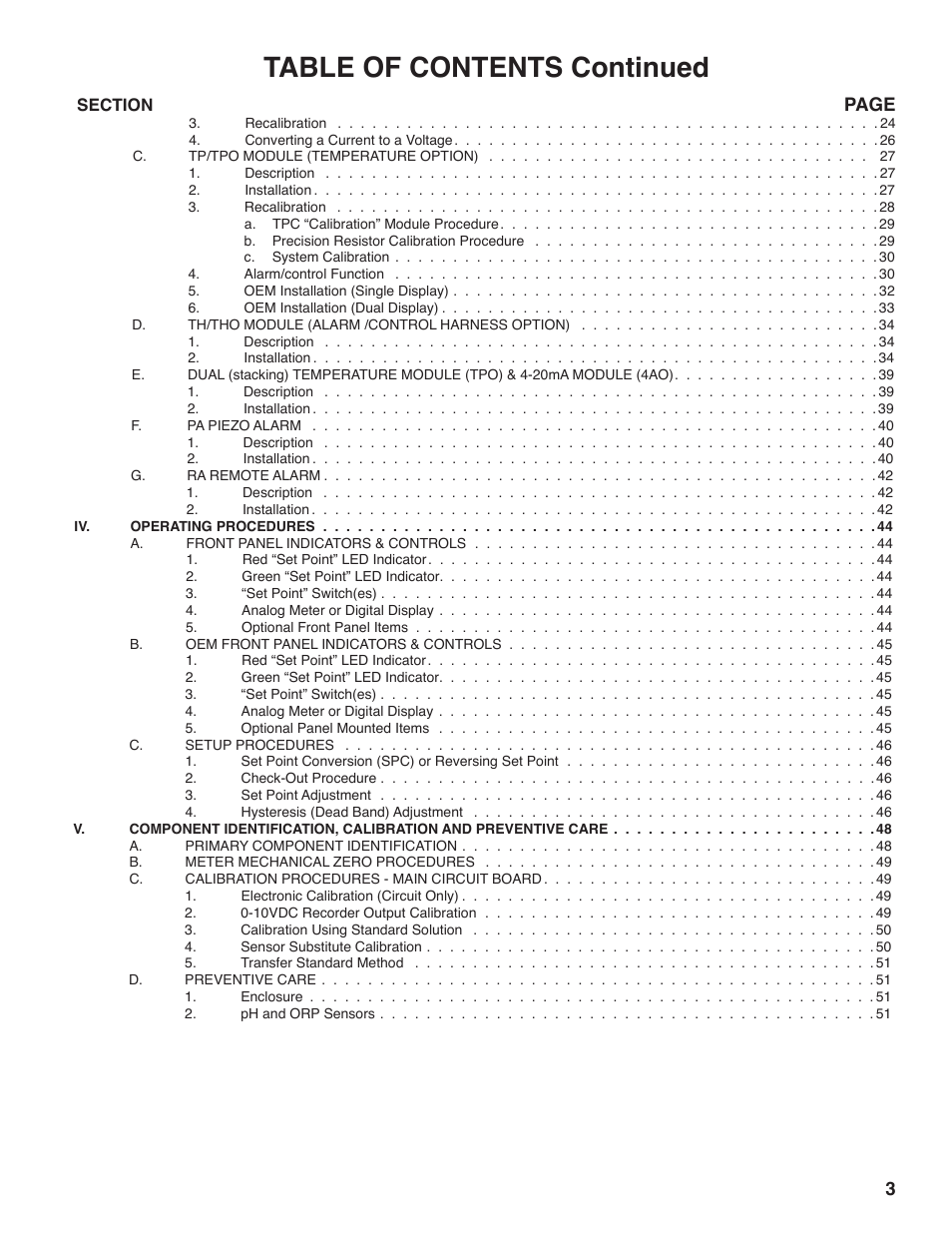 Table of contents continued, Page | Myron L 729II User Manual | Page 7 / 68