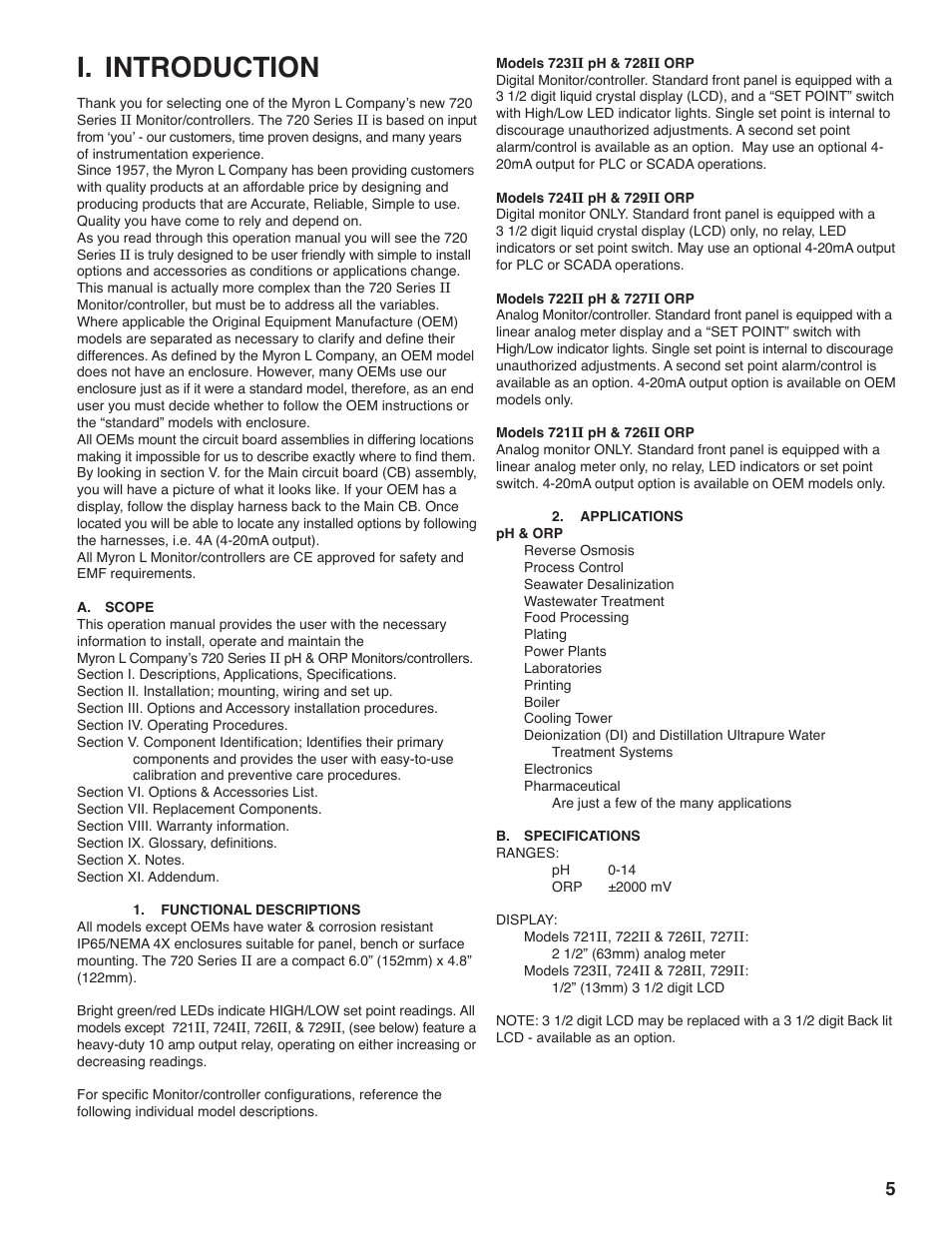 I. introduction | Myron L 729II User Manual | Page 9 / 68