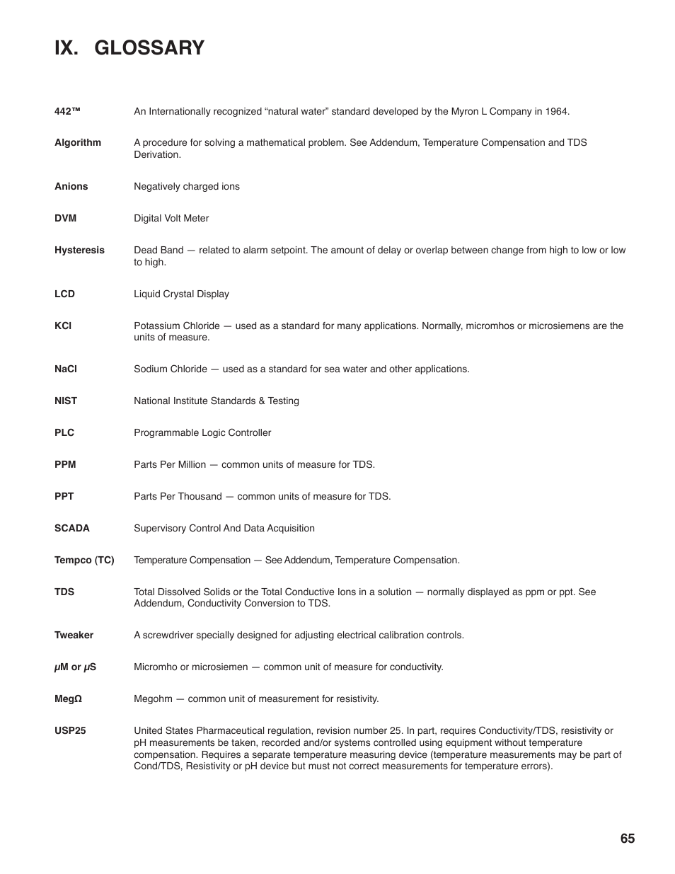 Ix. glossary | Myron L 729II User Manual | Page 69 / 76