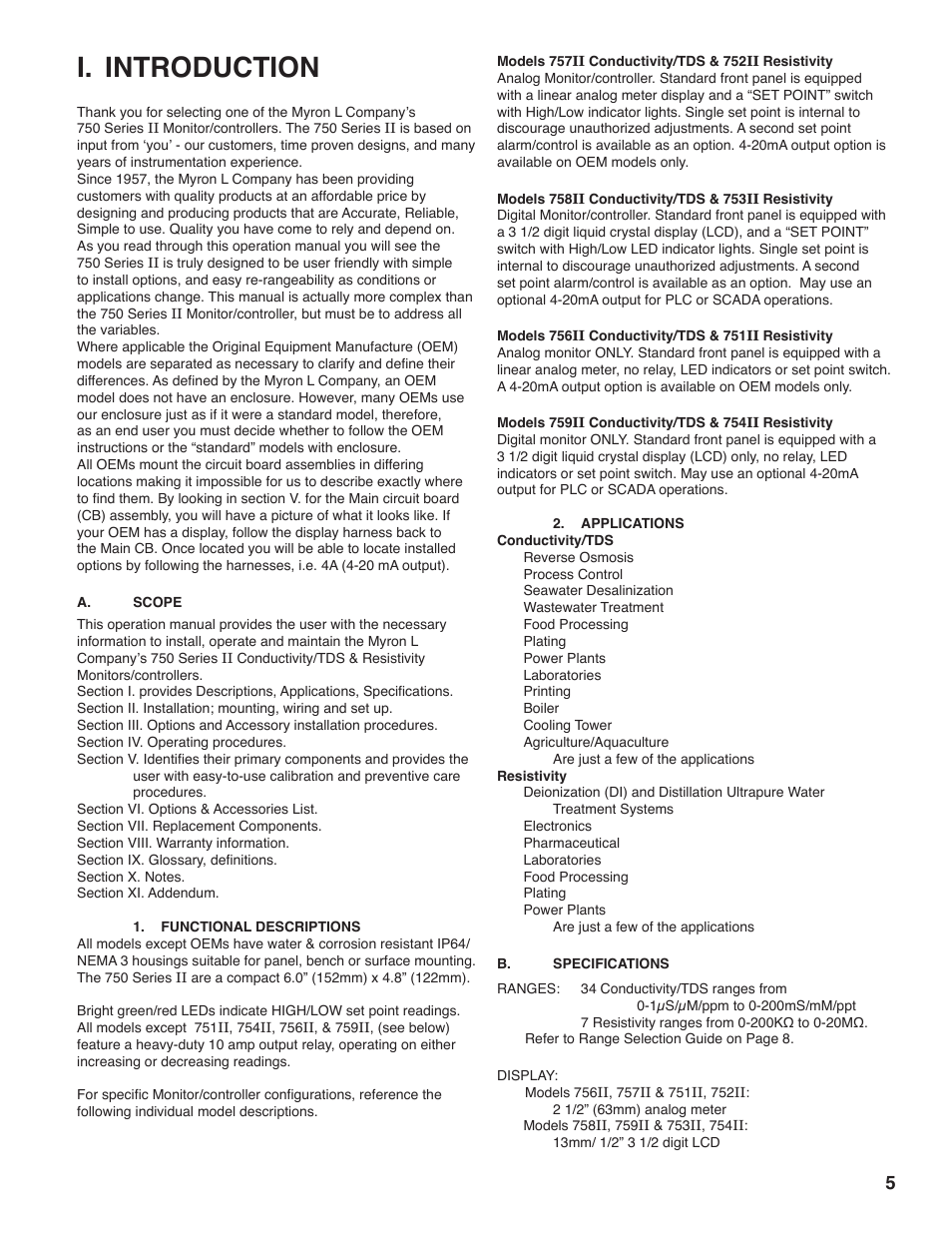 I. introduction | Myron L 729II User Manual | Page 9 / 76