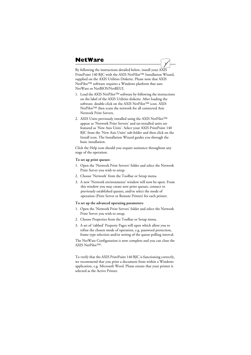 Netware | Axis Communications 140 BJC User Manual | Page 3 / 8