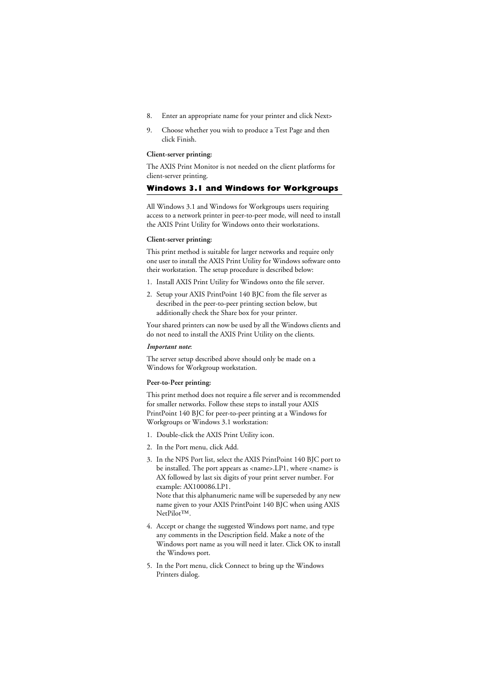 Windows 3.1 and workgroups | Axis Communications 140 BJC User Manual | Page 5 / 8