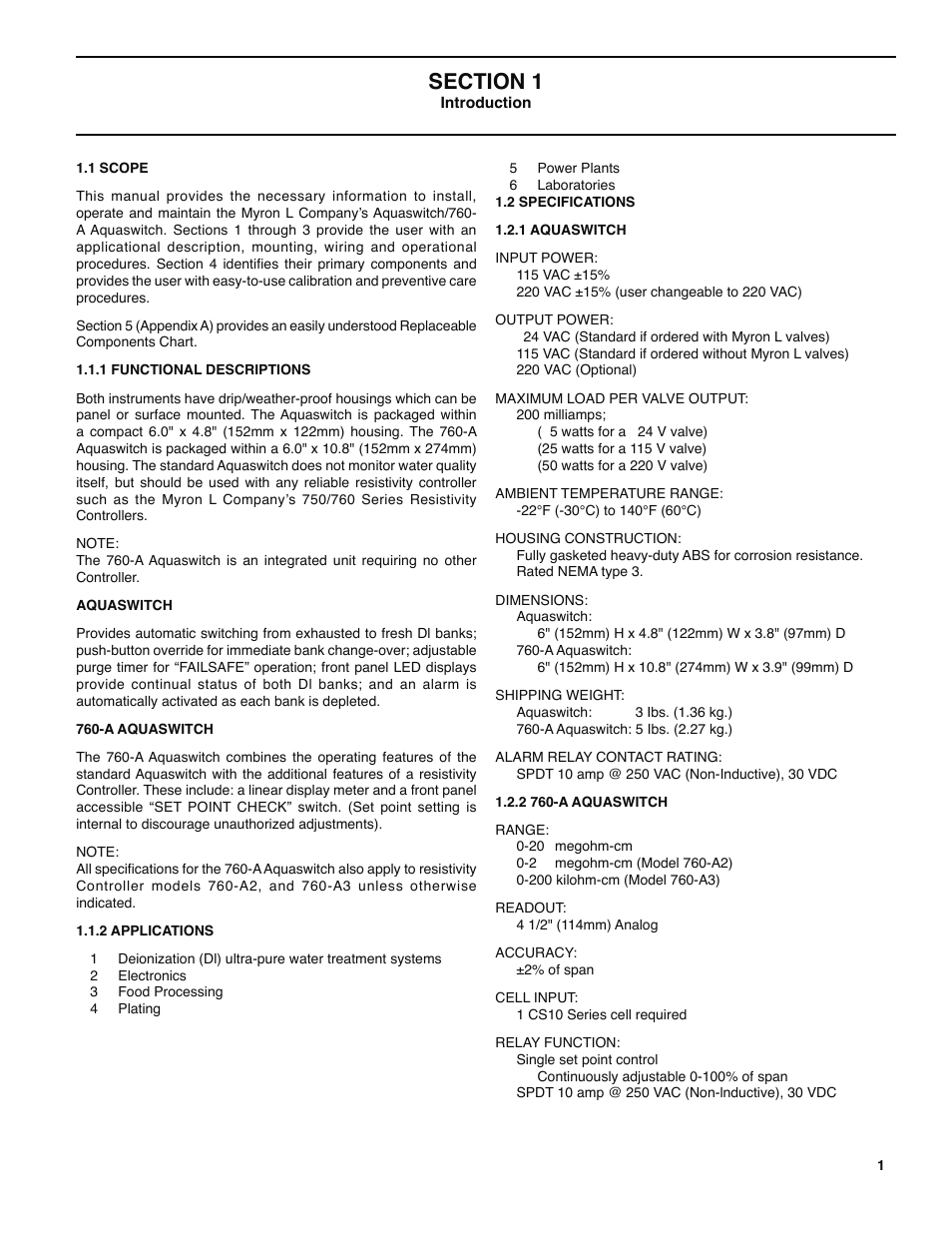 Myron L 760-A Aquaswitch User Manual | Page 3 / 18