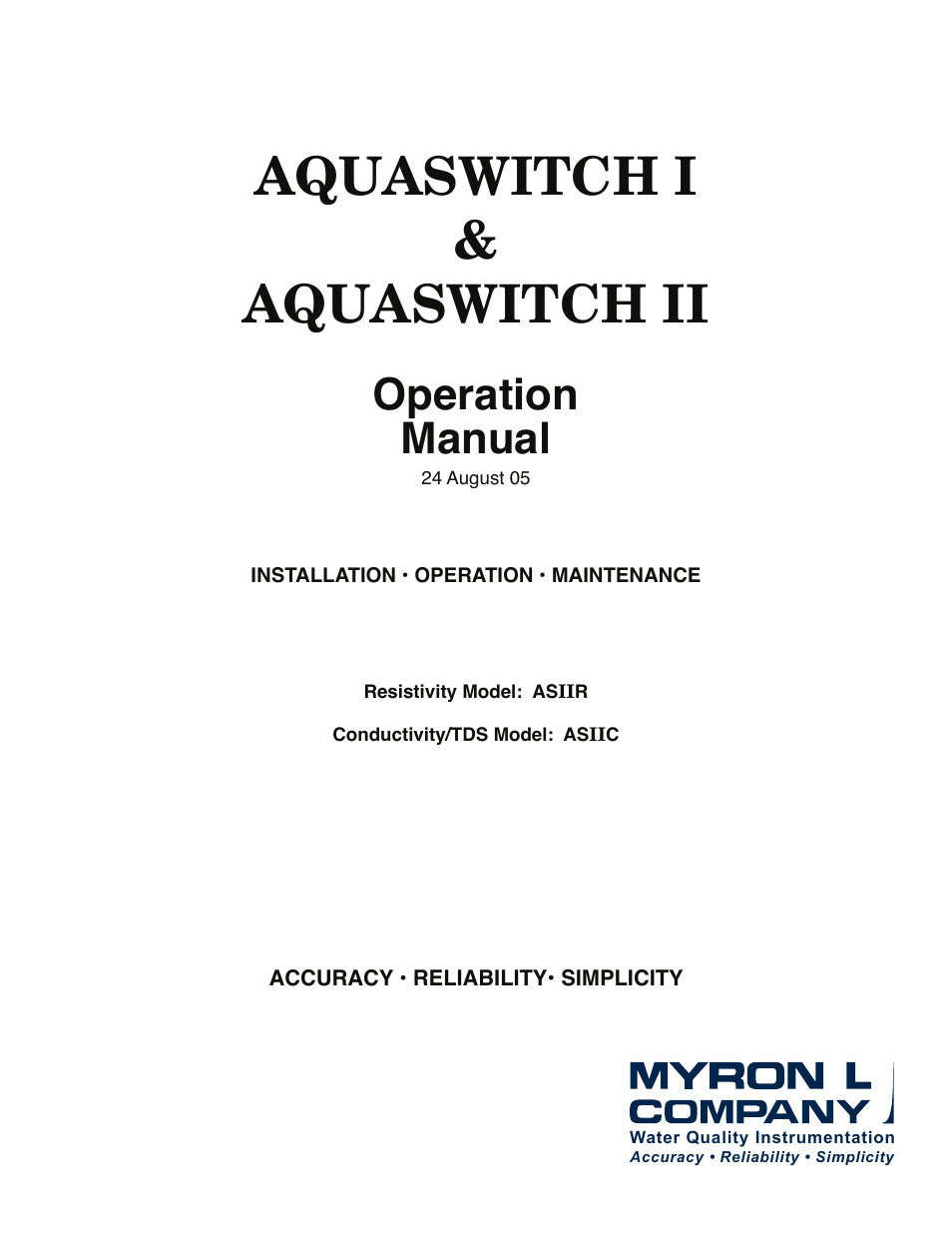 Myron L Aquaswitch II User Manual | 51 pages
