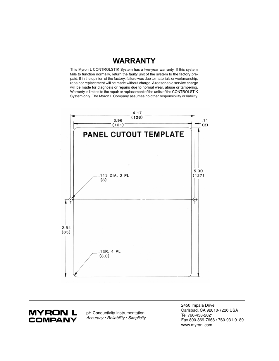 Warranty | Myron L 595 User Manual | Page 4 / 4