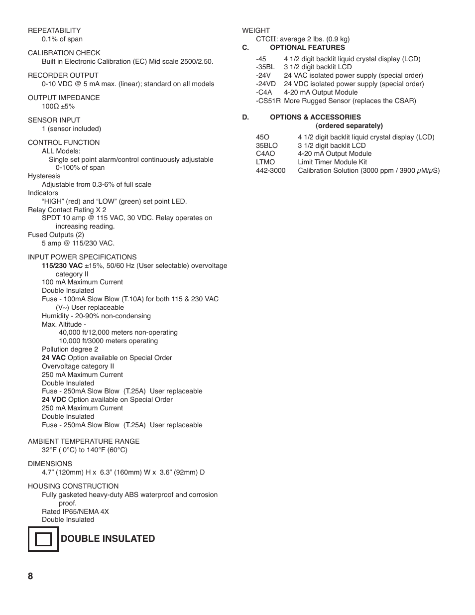 Double insulated 8 | Myron L CTCIITD User Manual | Page 12 / 36
