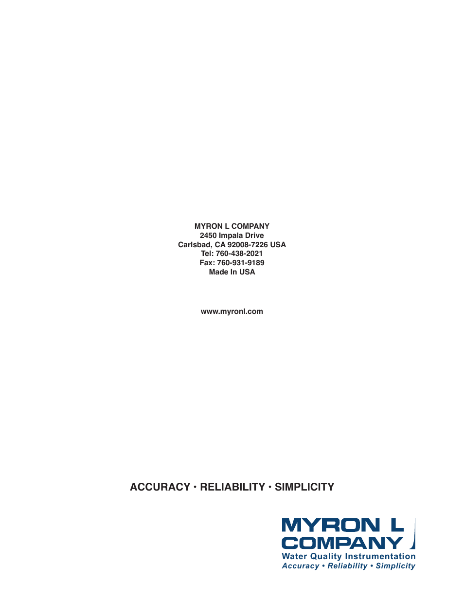 Accuracy • reliability • simplicity | Myron L CTCIITD User Manual | Page 36 / 36