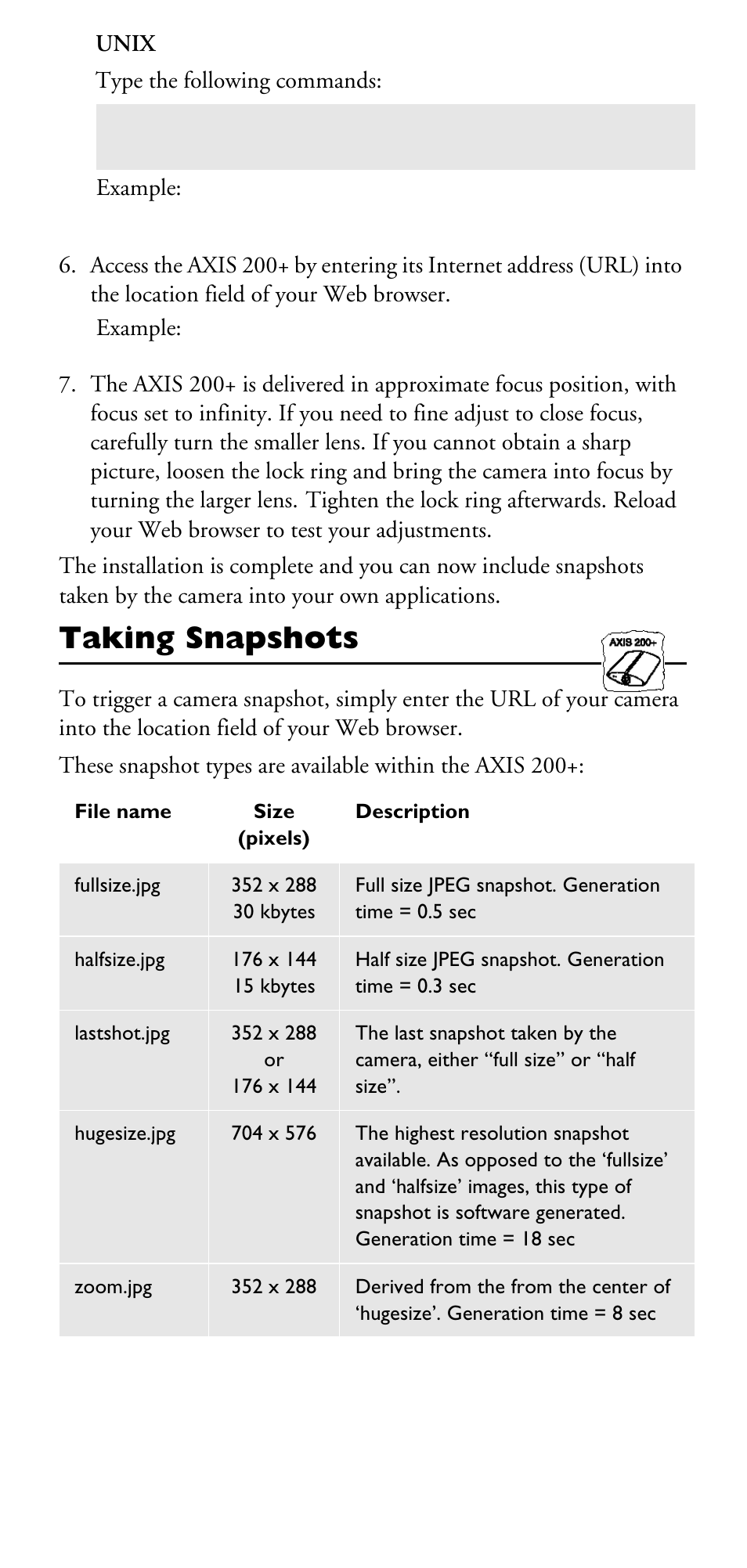 Taking snapshots | Axis Communications 200+ User Manual | Page 3 / 6