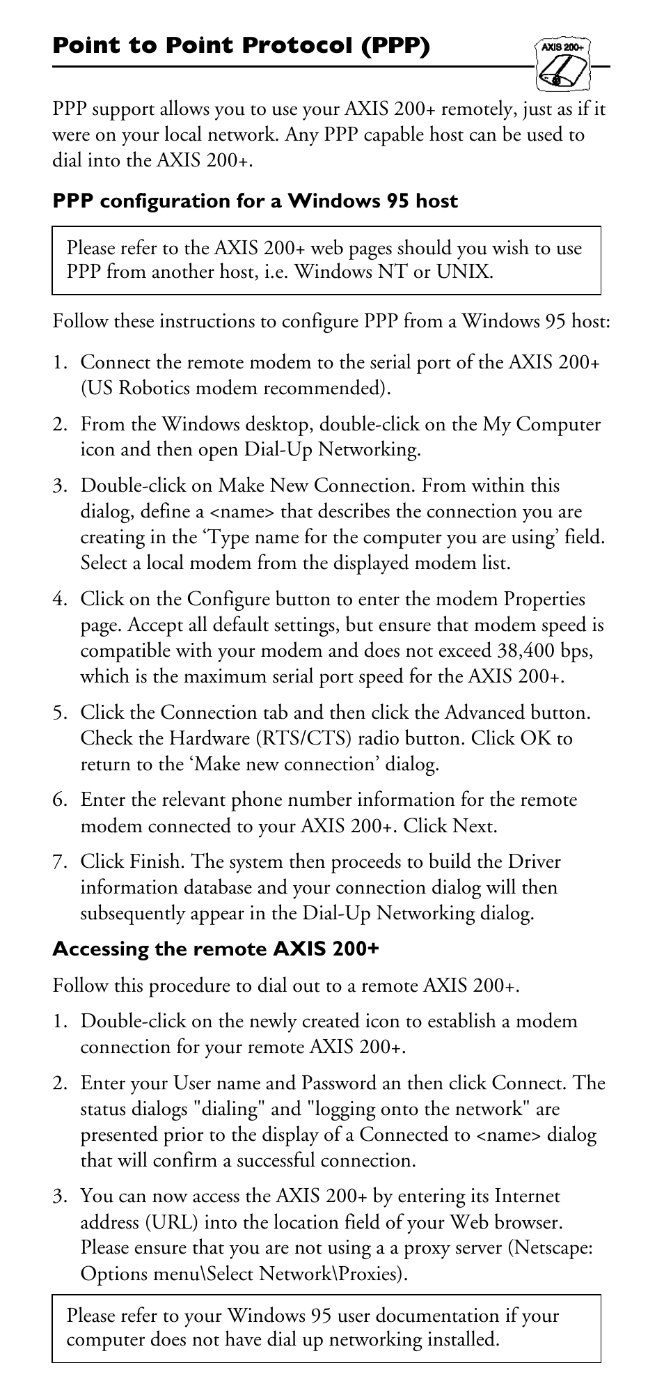 Point to point protocol | Axis Communications 200+ User Manual | Page 5 / 6