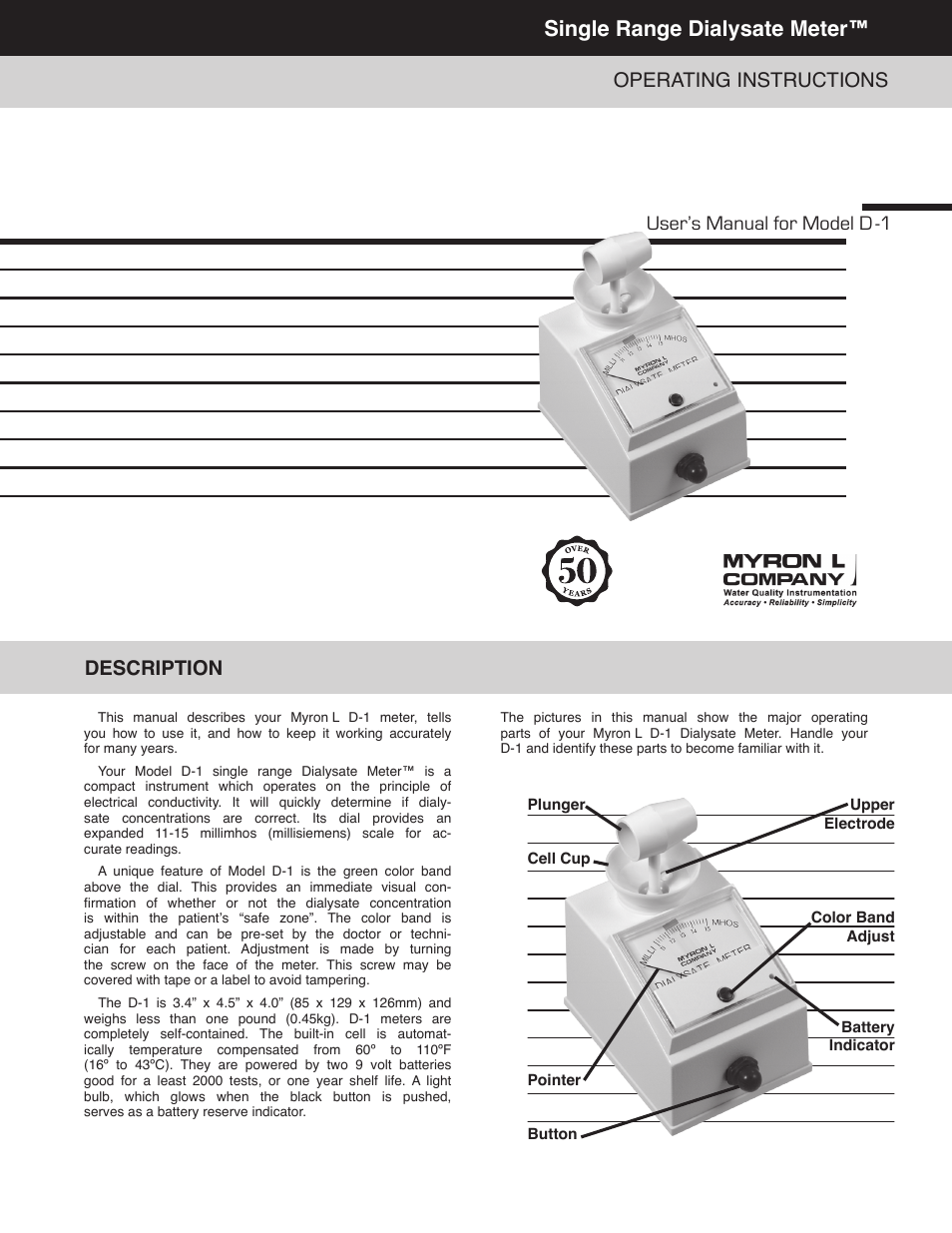 Myron L D-1 User Manual | 3 pages