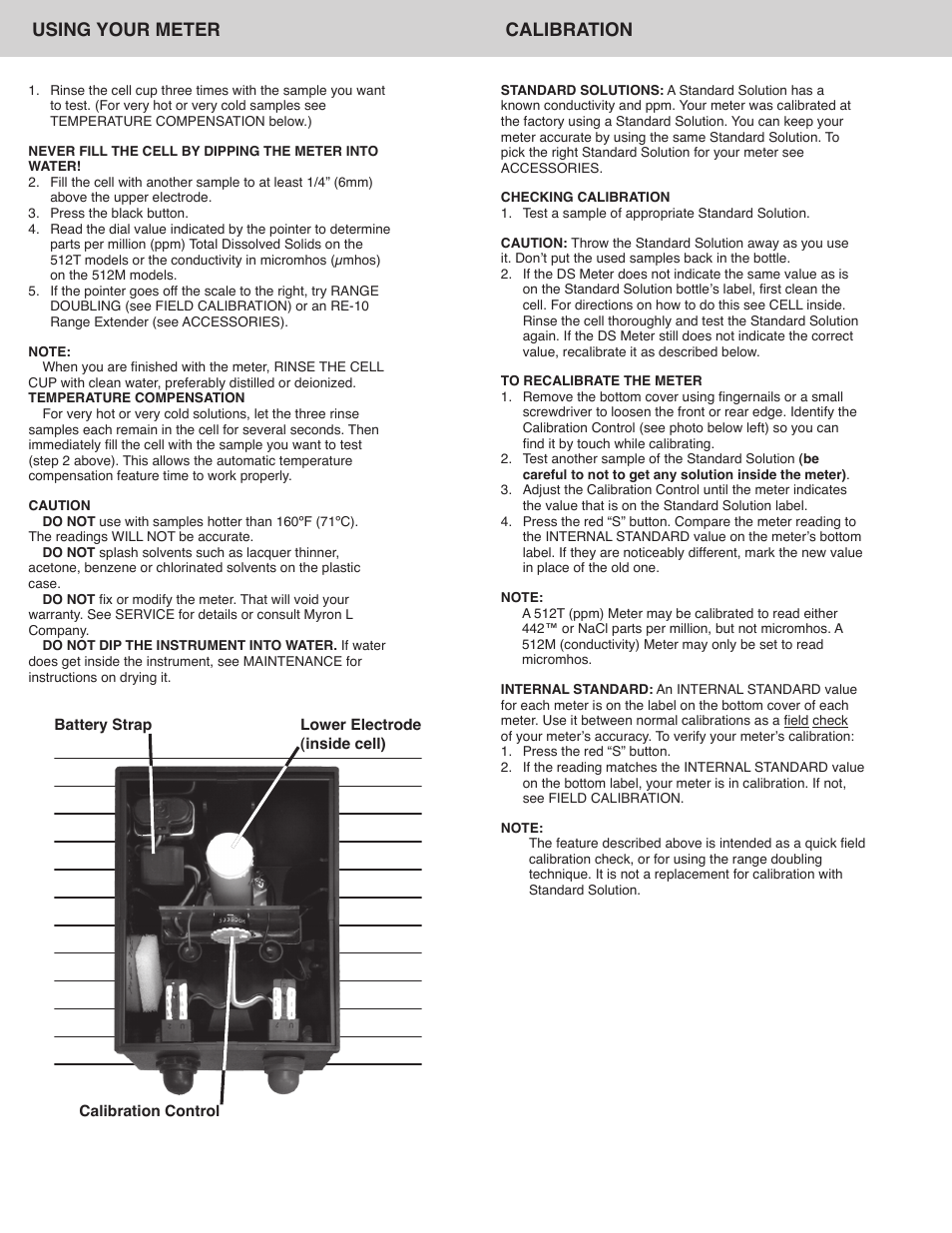 Using your meter calibration | Myron L 512M10 User Manual | Page 2 / 4