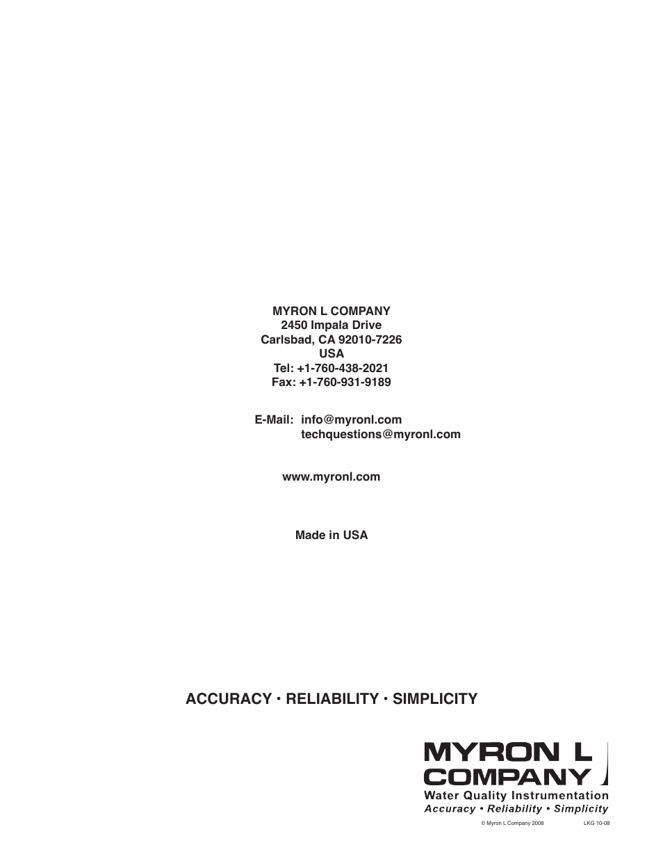 Accuracy • reliability • simplicity | Myron L Litho-Kit User Manual | Page 8 / 8